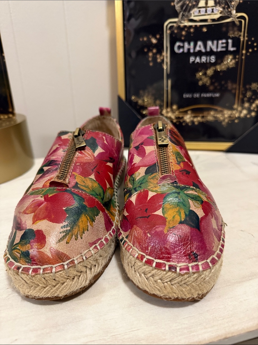 Patricia Nash Floral Zip Leather Espadrilles in Red and Green